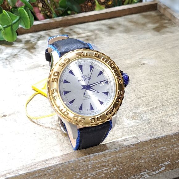 NWT INVICTA 18K PRO DIVER GOLD PLATED MENS SWISS MVMNT WATCH BLUE CALF LEATHER - Picture 4 of 16